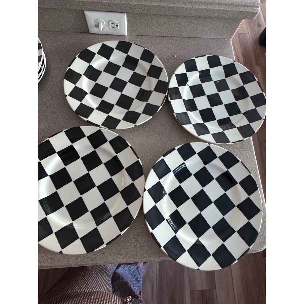 Royal Stafford Black White Checkered Dinner Plates Set of 4 Made in England